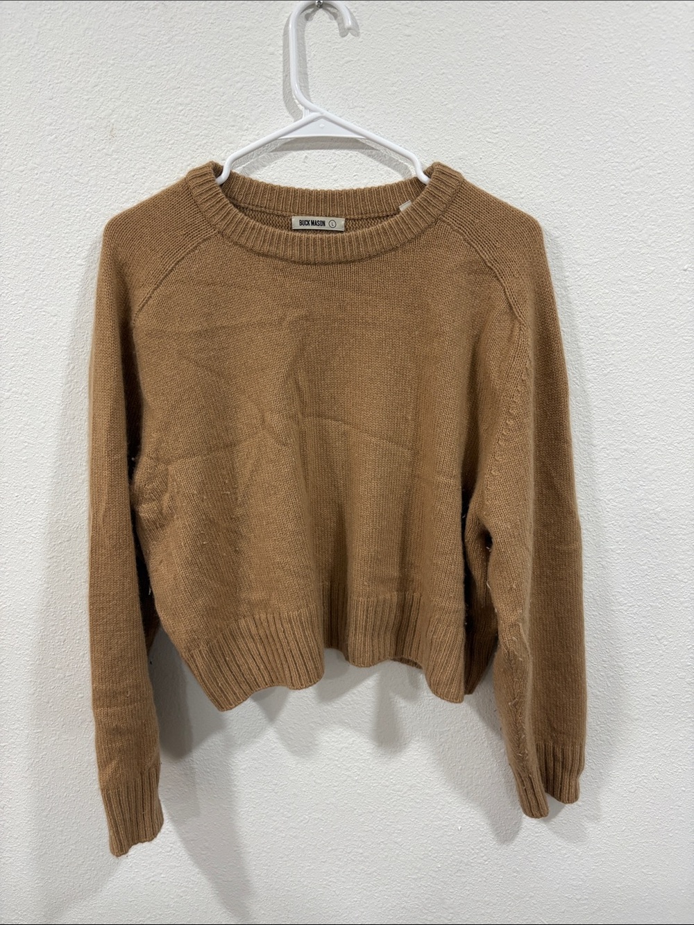 Buck Mason Women’s Large 100% Cashmere Crewneck Sweater Camel